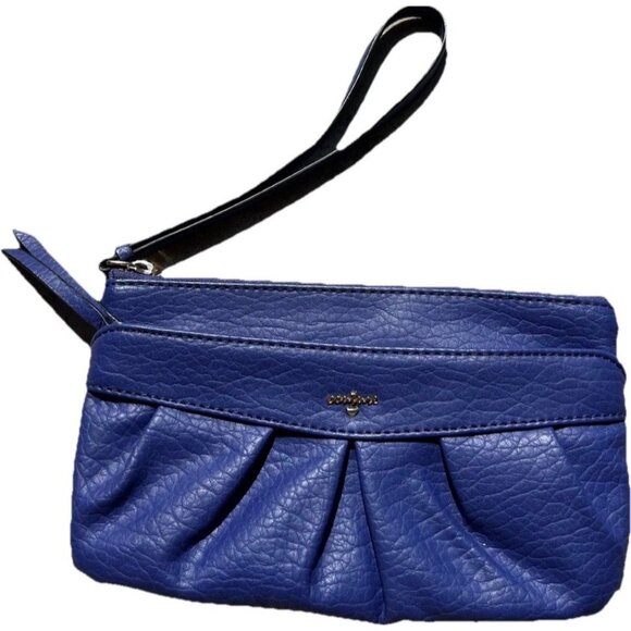 Juicy Couture Blue Faux Leather Pouch Wristlet Wallet Clutch Purse Black Lining - Picture 1 of 16